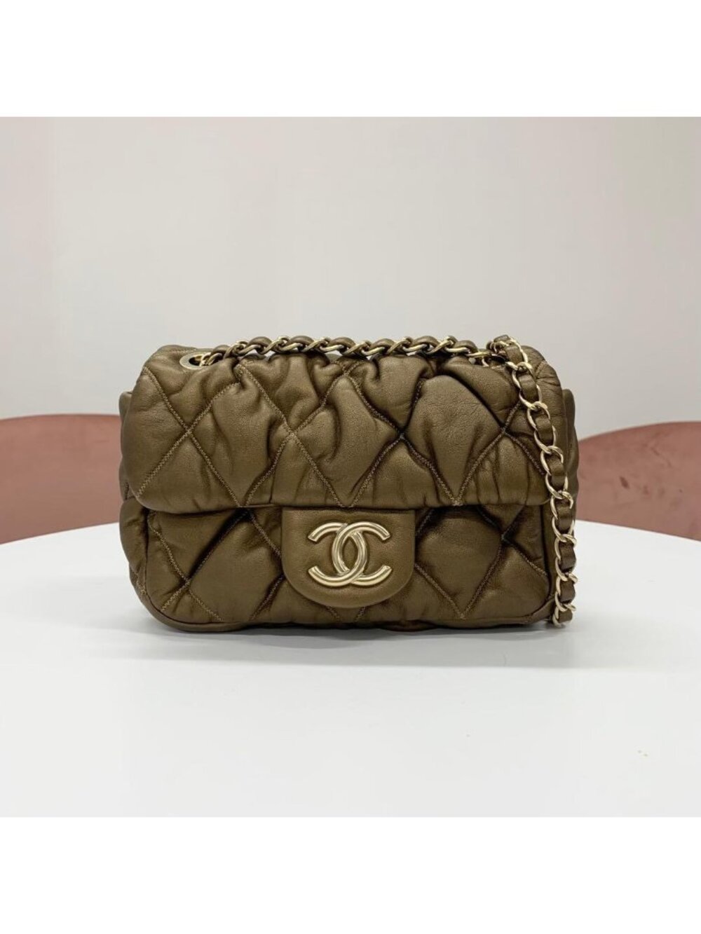 Chanel Quilted CC Logo Bubble Quilt Lambskin Shoulder Bag